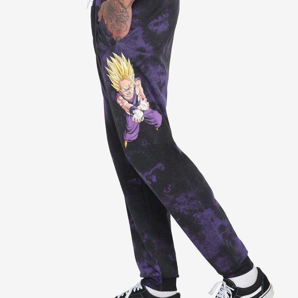 Hot Topic Dragon Ball Z Gohan Purple and Black Tie-Dye Joggers